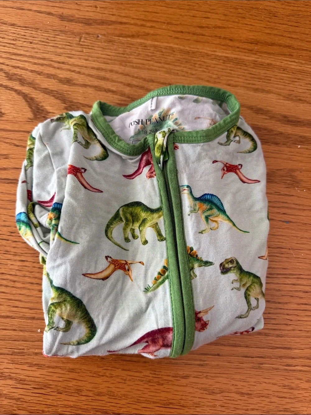 Posh Peanut Dinosaur Print Zippered Baby Sleep Sack - Green Trim